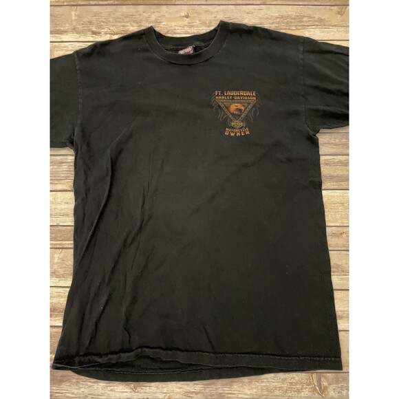 VINTAGE Harley Davidson Owner Shirt Black Ft Lauderdale Florida Eagle Graphic L - Picture 1 of 9